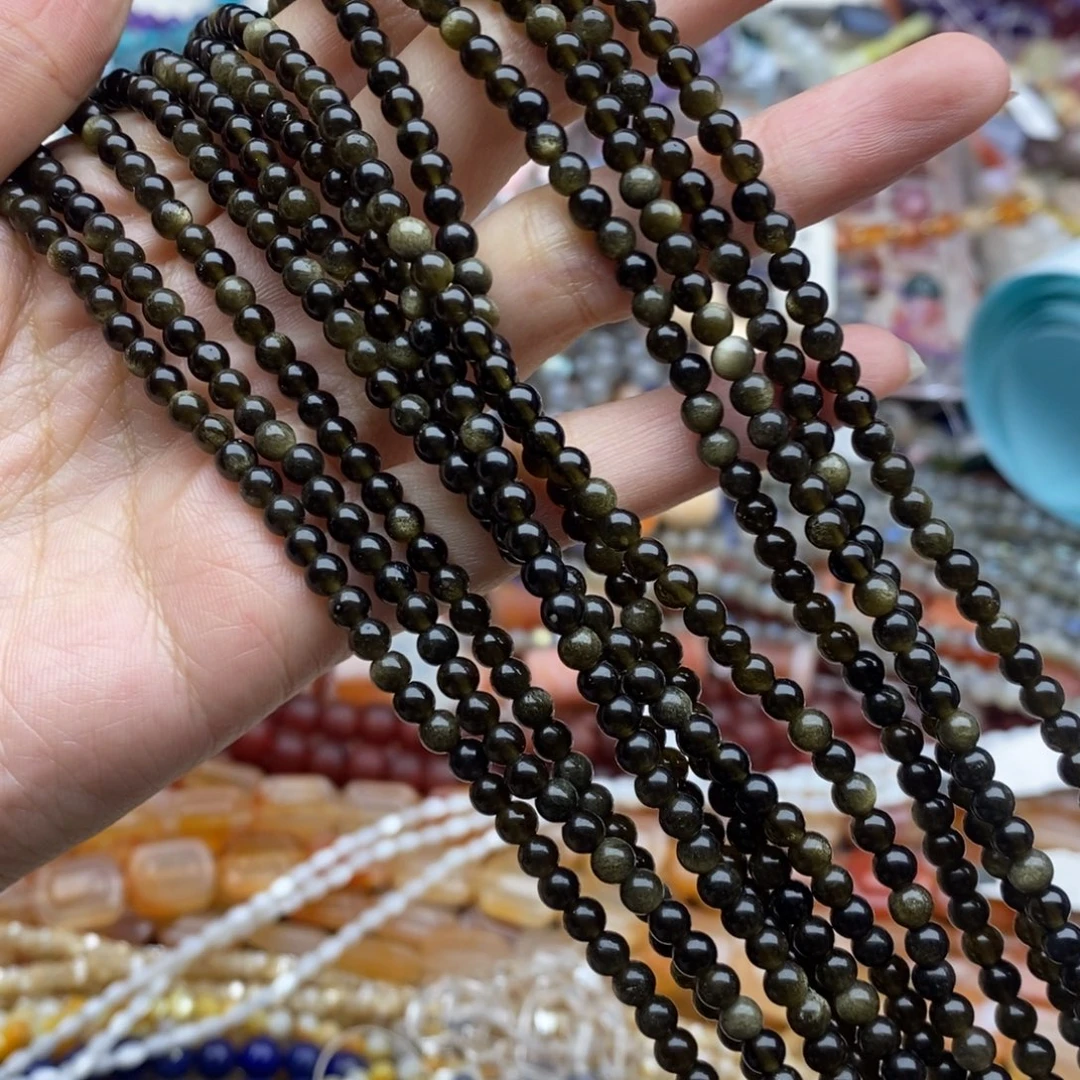 玛瑙/玉髓未镶嵌珠宝半成品一条装纯天然金耀圆珠4mm