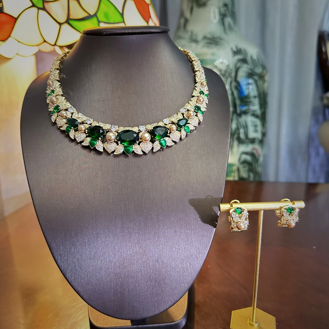 E8734绿色英国维多利亚时期古典项链套装