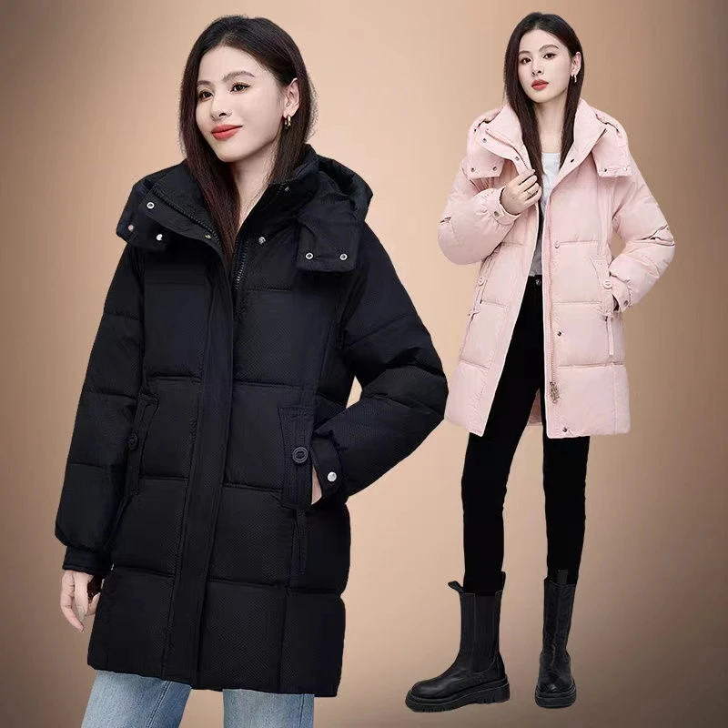 {拆卸帽}2024冬季新款棉服女中长款加厚时尚棉袄女外套宽松百搭