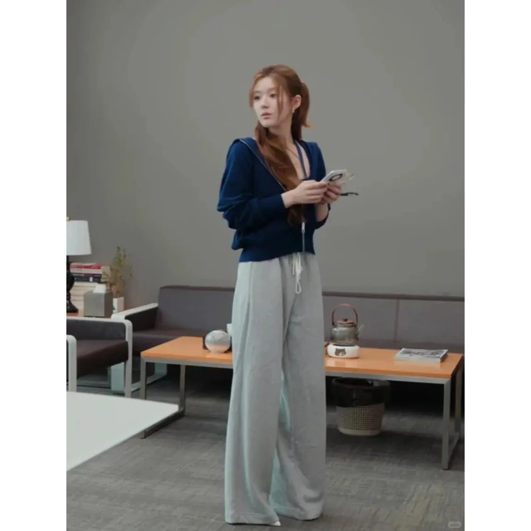 许我耀眼  韩系简约通勤连帽外套上衣高腰显瘦休闲长裤新款女装潮