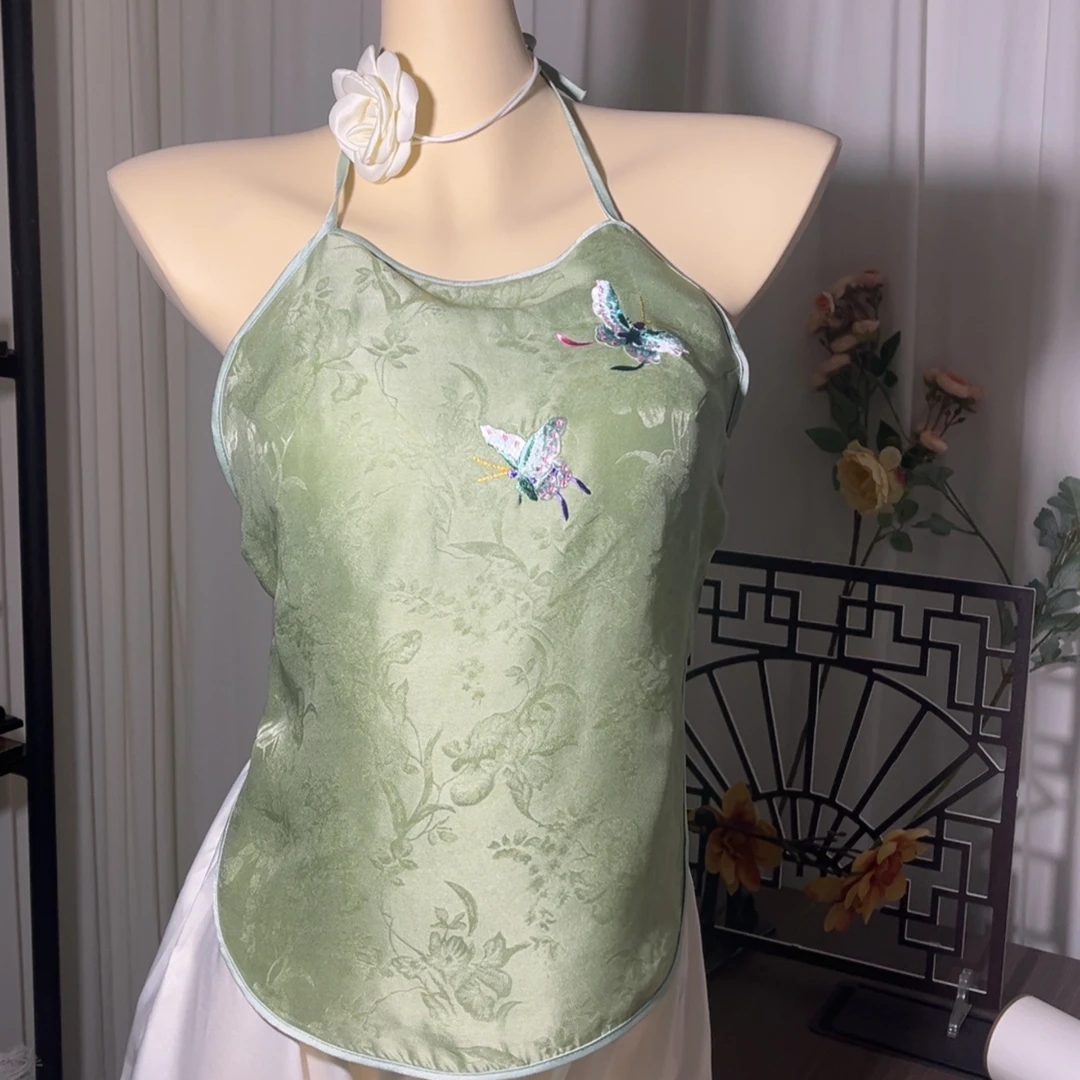 苏绣手工中国风复古新中式刺绣提花蚕丝肚兜古典性感吊带睡衣内搭