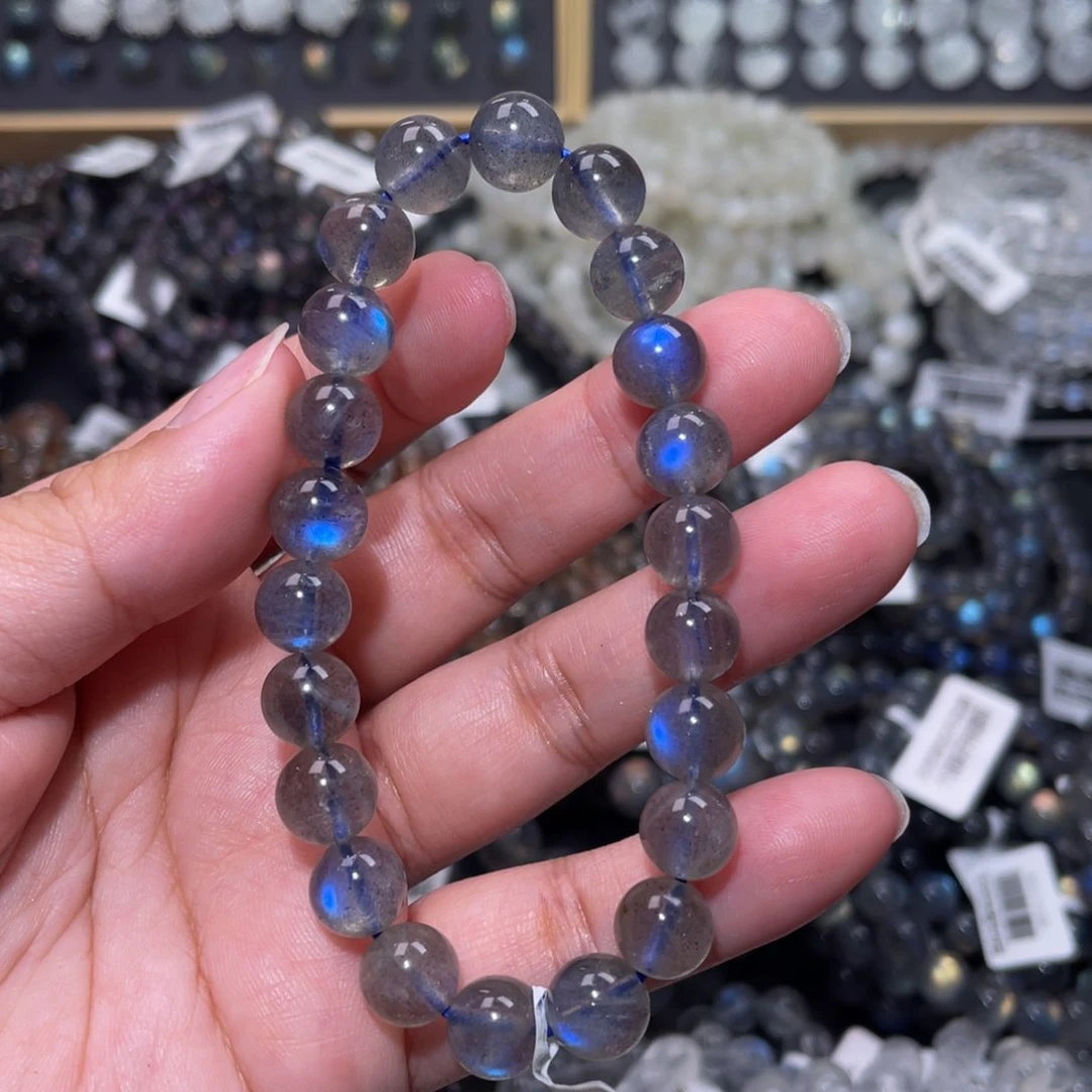 拉长石手链未镶嵌纯蓝光灰月光手链8.8mm