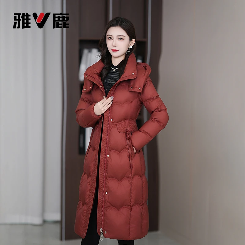 【雅鹿】新国标90白鸭绒新款时尚气质休闲减龄长款保暖女士羽绒服