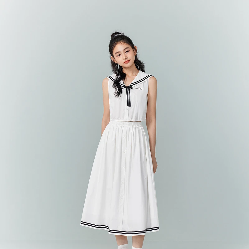 紫涵海军领无袖上衣高腰a字半身裙两件套装Z4Z05KF573