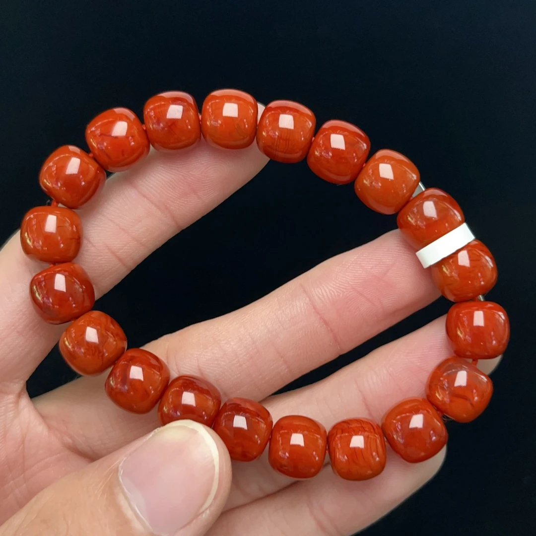 2359D06凉山瓦西料南红火焰柿子锦单圈手串