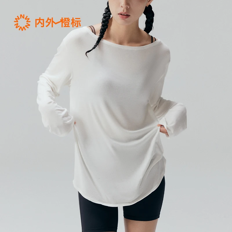内外橙标好弹长袖罩衫简约oversize舒适T恤2025夏NO251WF3304