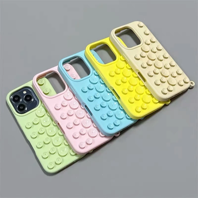 创意多巴胺纯色立体吸盘适用16promax手机壳iphone15新款14硅胶13