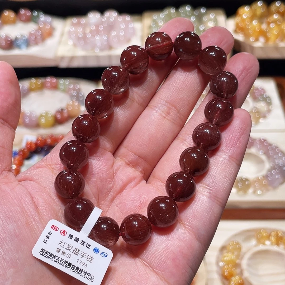 手链未镶嵌水晶红发晶手链，晶体通透