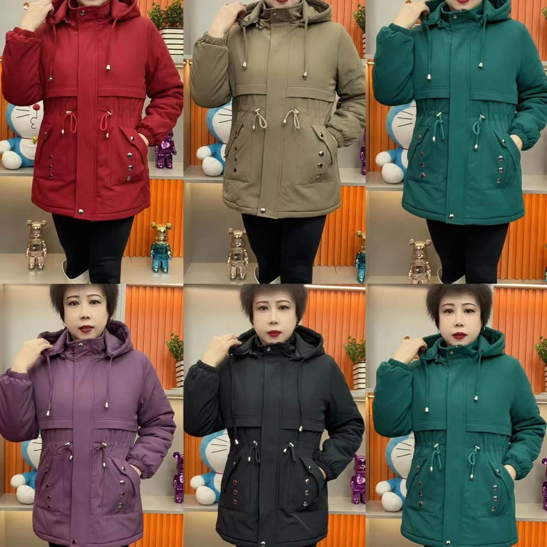 中老年活帽加绒防风派克棉服秋冬休闲外套