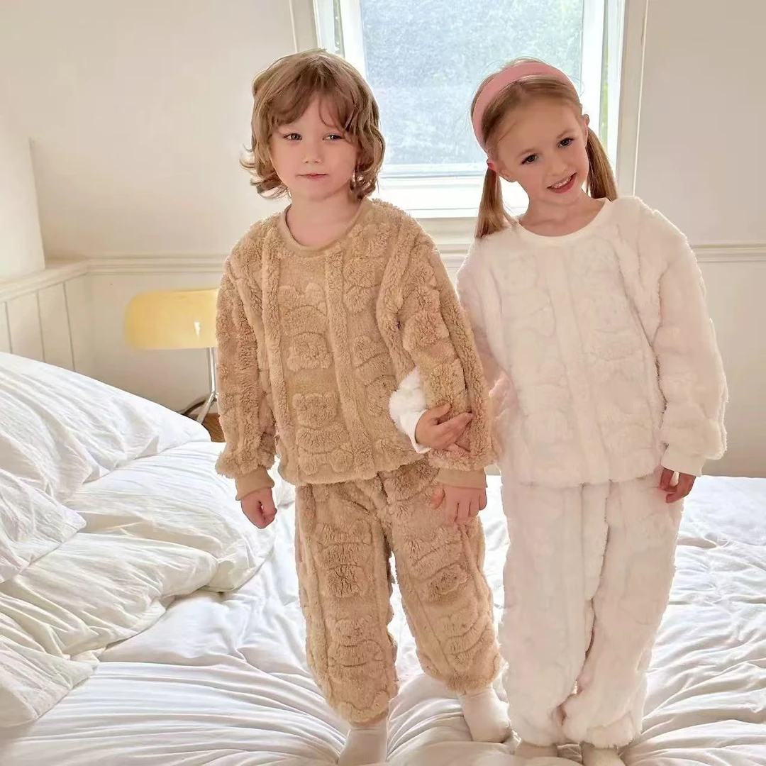 【LAOHE】TZ-3309双色儿童加厚家居服休闲加绒韩版宝宝秋冬洋气套装