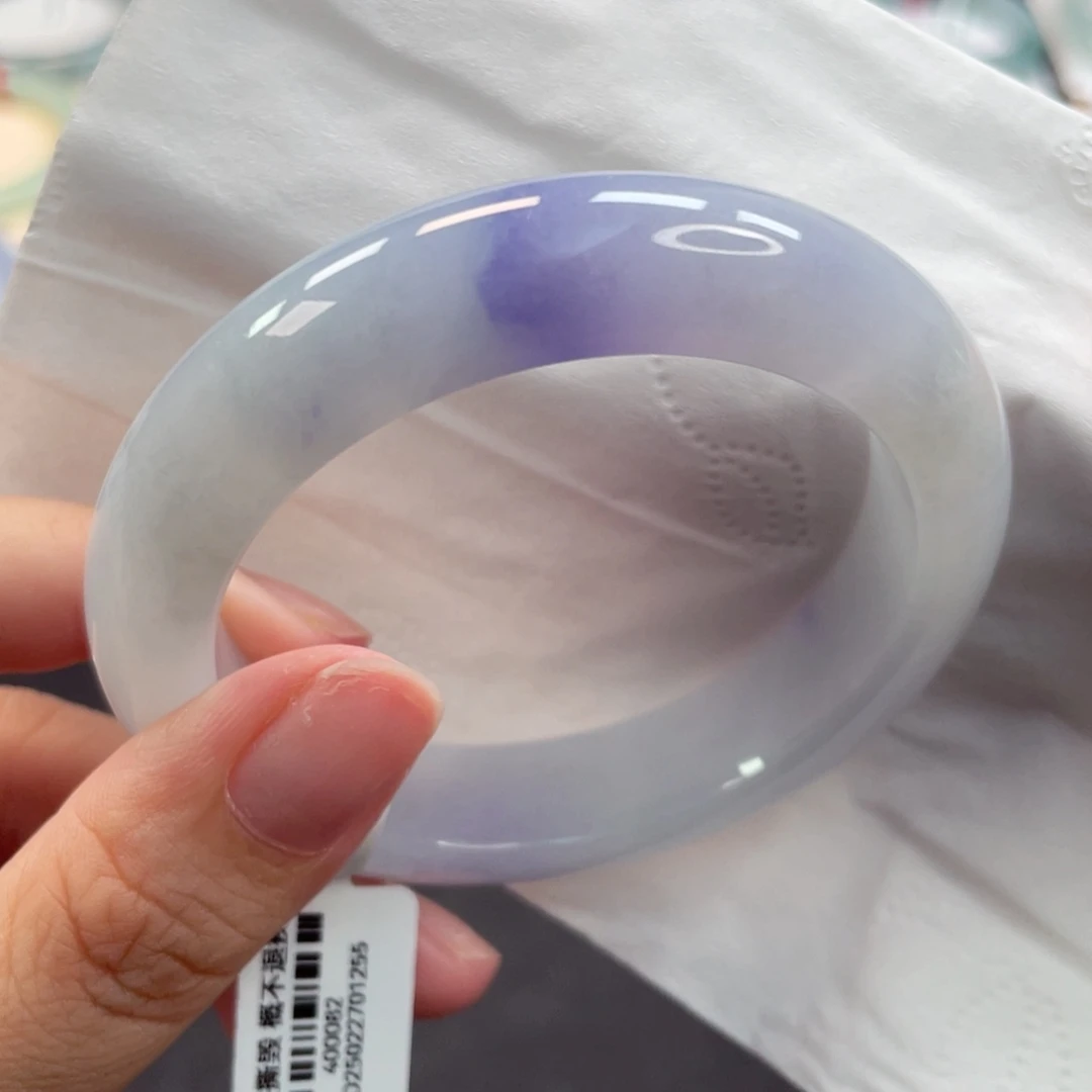 翡翠手镯未镶嵌53.8厚装种老肉细牛奶底飘一抹艳紫2号