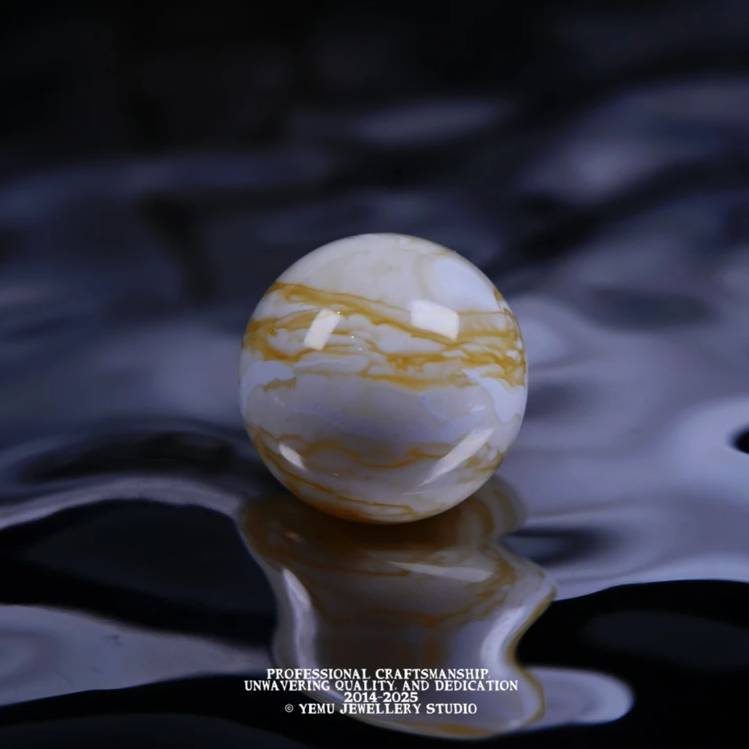 14毫米（14.1mm)瓷白虎纹千层雪圆珠 一物一拍 天然俄料琥珀蜜蜡