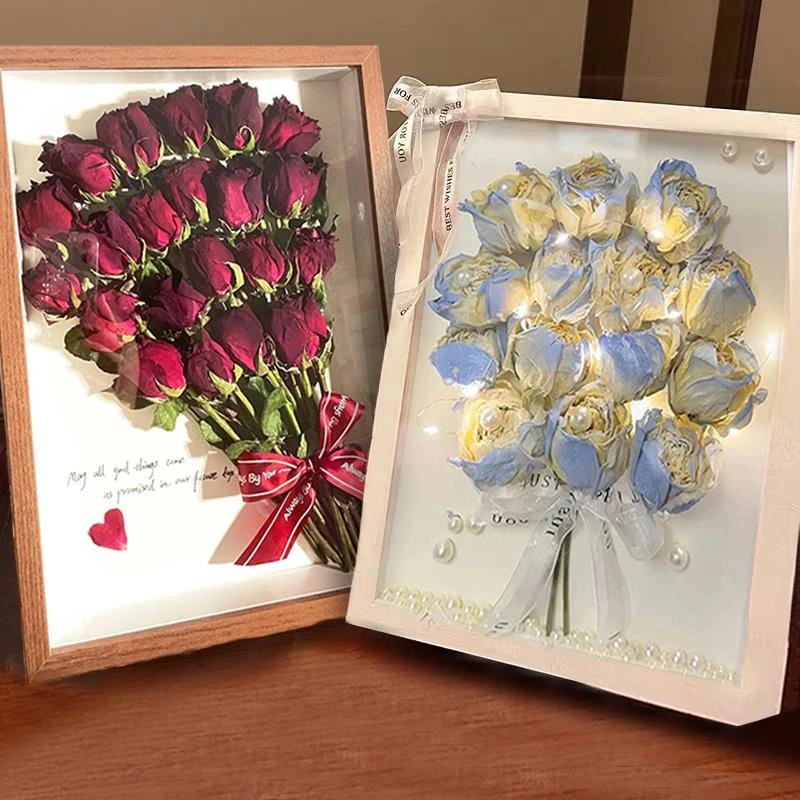 W放风干花相框diy材料包立体中空手工装满天星向日葵玫瑰永生摆台