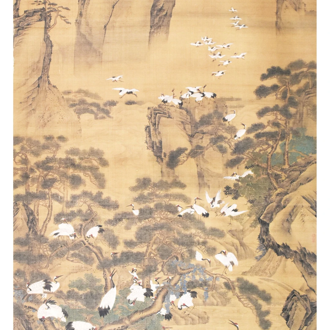 HM9243 百鹤图 177×100 绢本立轴 15.9平尺