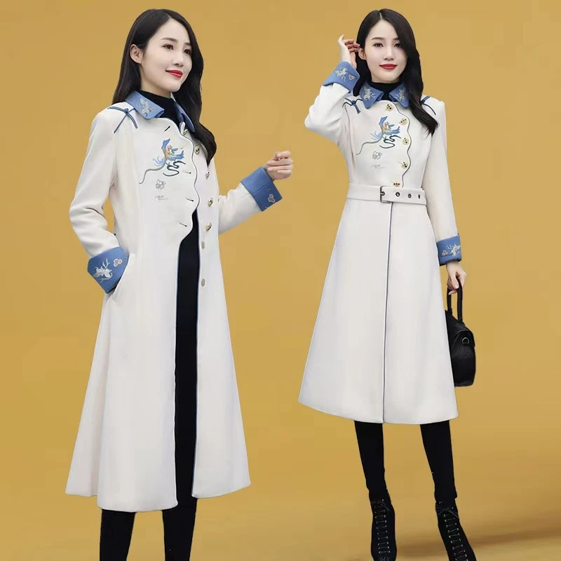 （非图片款）春秋网红洋气风衣毛呢外套气质时尚复古宽松中长款格子