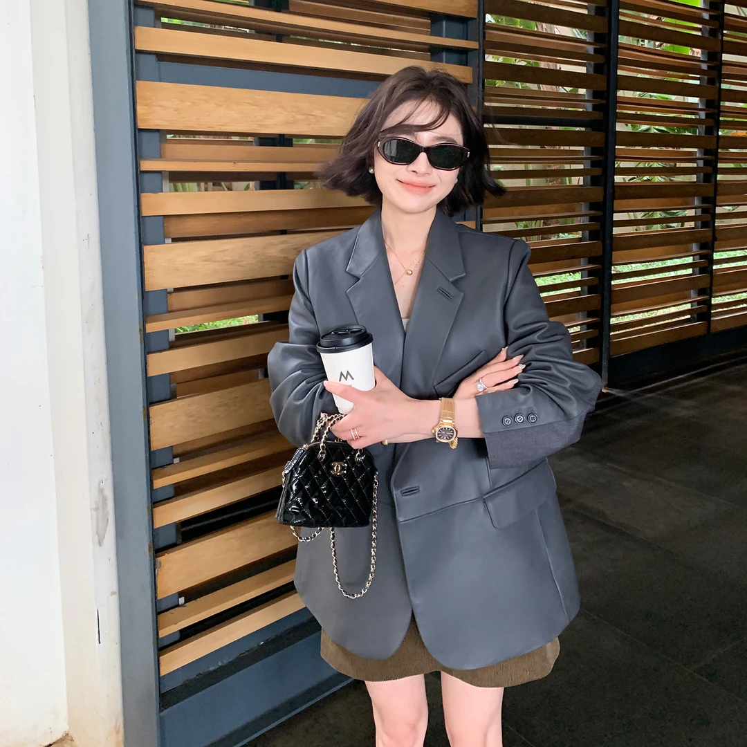 LICKYSENIOR 品质线 小羊皮/醋酸羊毛 拼接西装2025春季新款外套