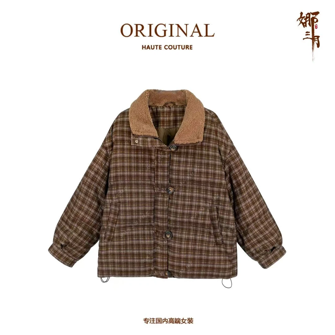 娜三月【白鸭绒】短款羽绒服女2025新款爆款保暖羔毛领羽绒服YR0067