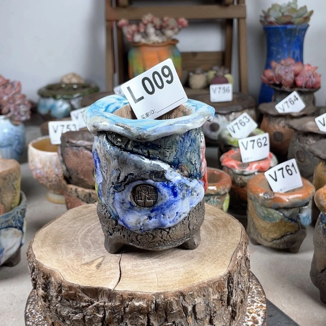 紫砂花盆孤品 不规则 油画山石老桩 内口5.3