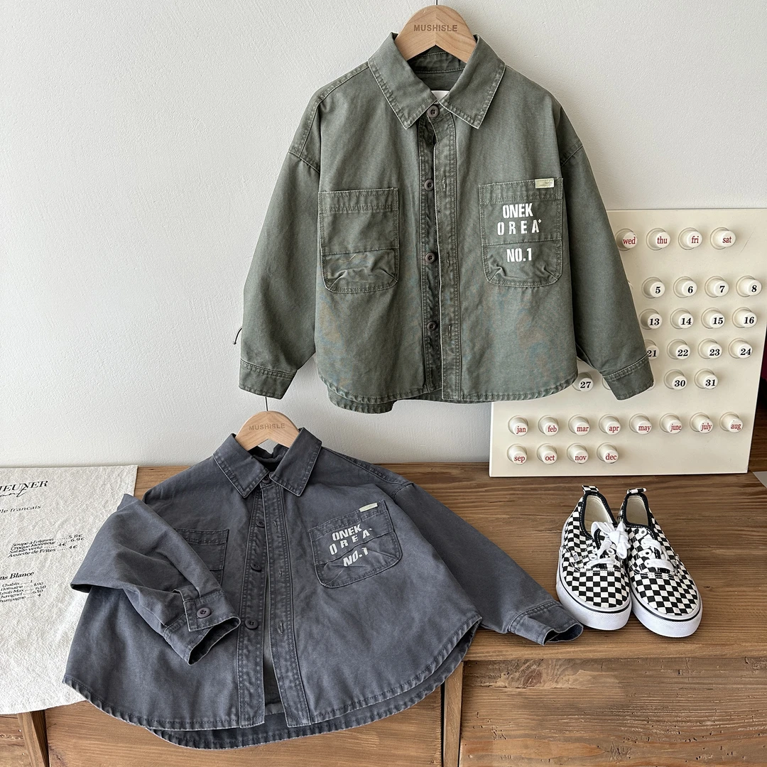 阿又秋季童装男童儿童中大童日系纯色潮流衬衫99078Q