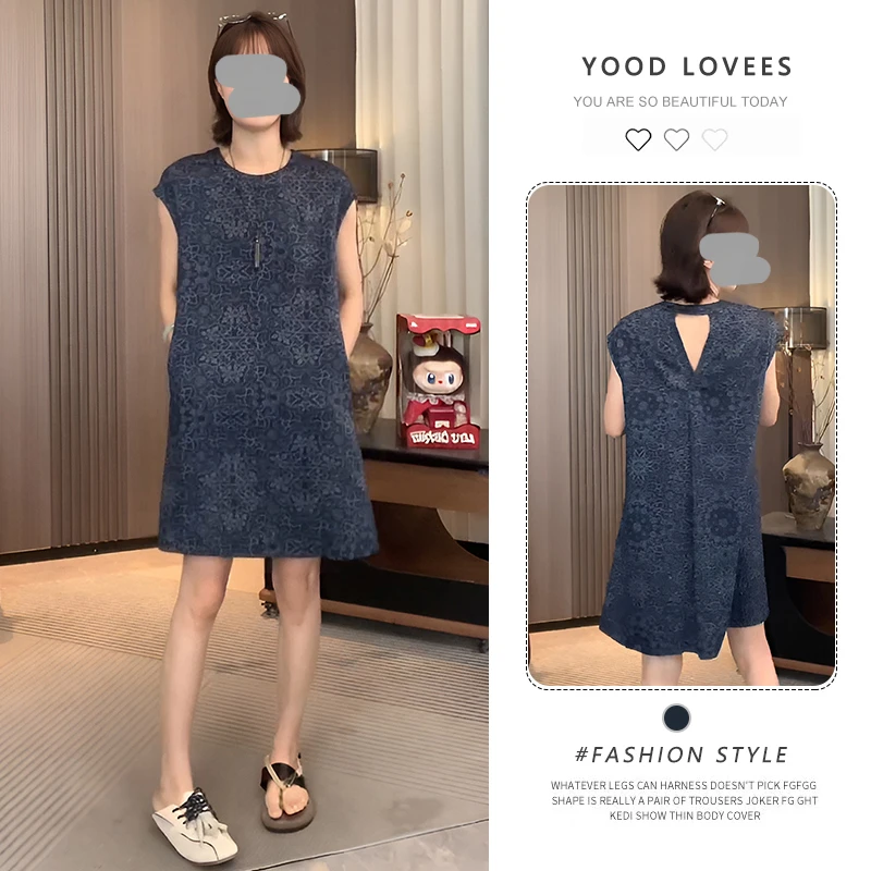 法式复古气质高级感无袖连衣裙女2025夏季新款松弛感显瘦印花裙子