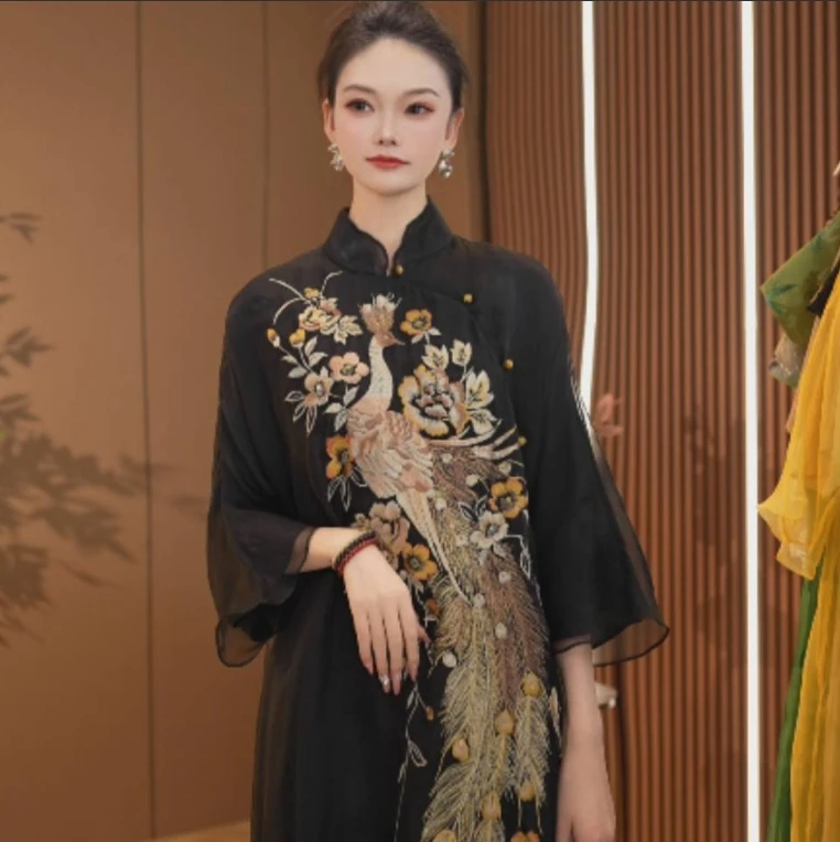 花开凤舞｜新中国风连衣裙花开凤凰重工连衣裙2024B88211林林