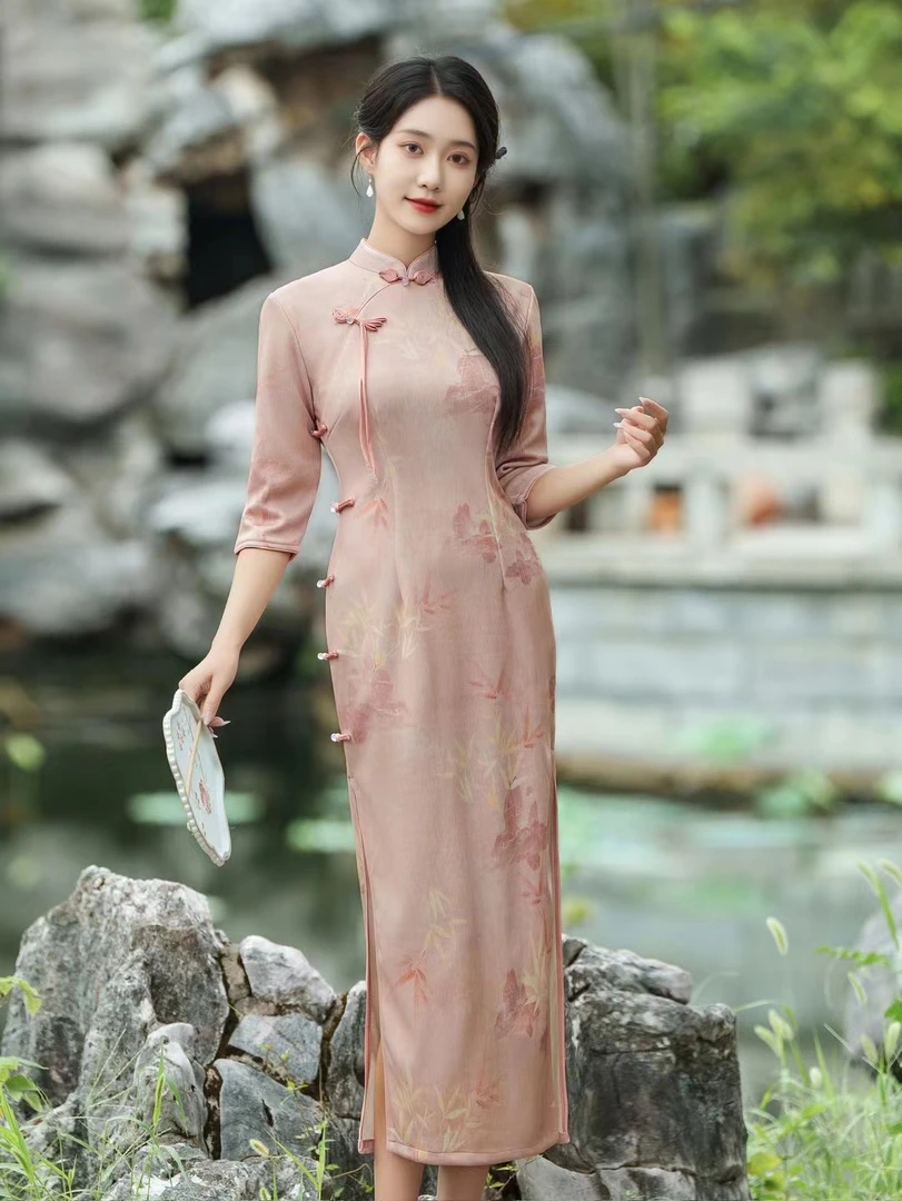 V-2265 夕君 雪绵绒 秋冬款加厚年轻款改良旗袍125cm长款