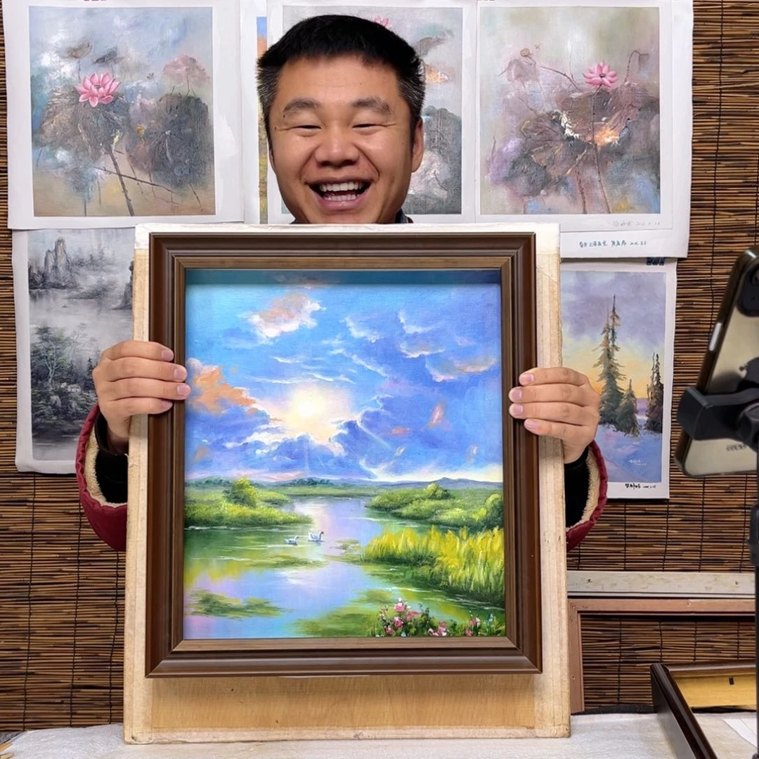 油画行路人小院绘画作品竞拍