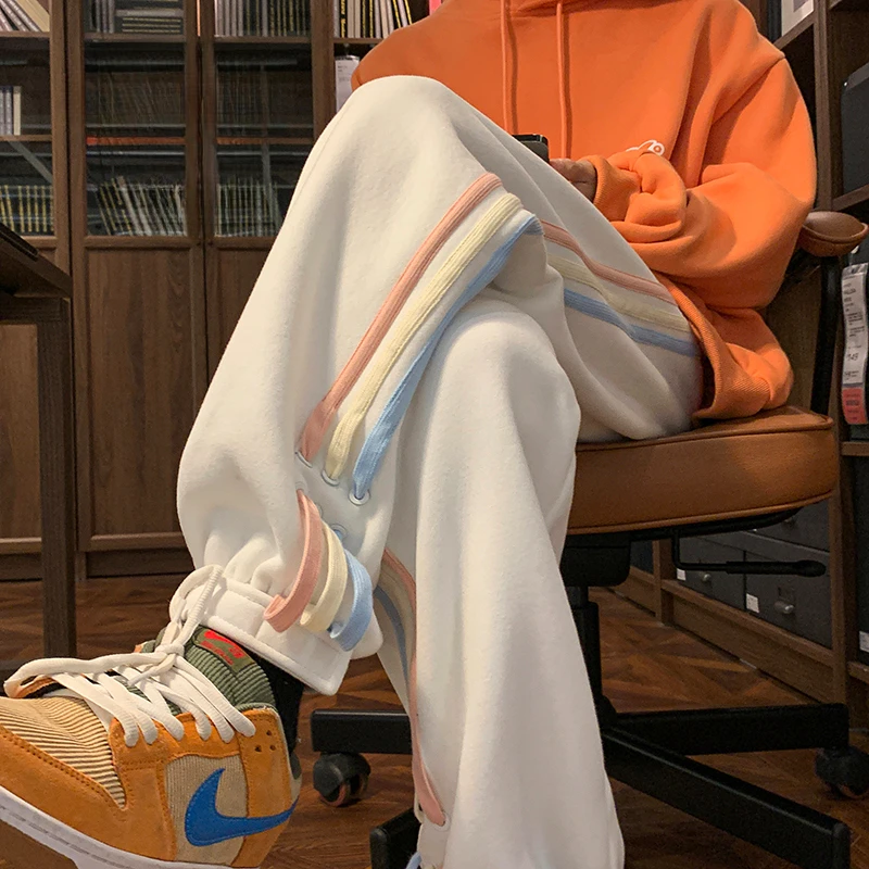 裤子男春秋设计感小众条纹织带束脚运动卫裤oversize宽松休闲长裤