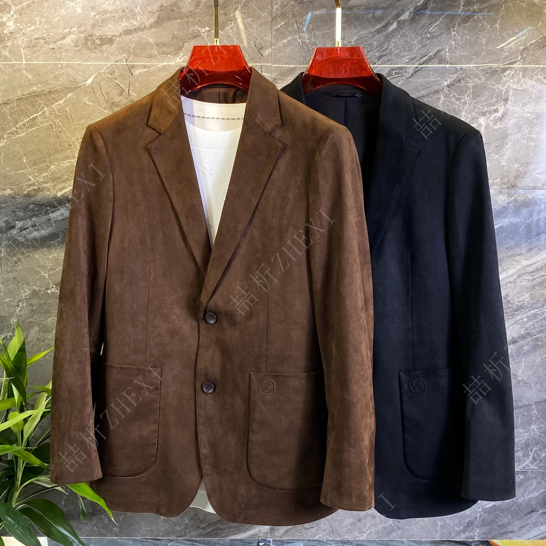 25秋季男士麂皮绒西服修身时尚高品质欧货