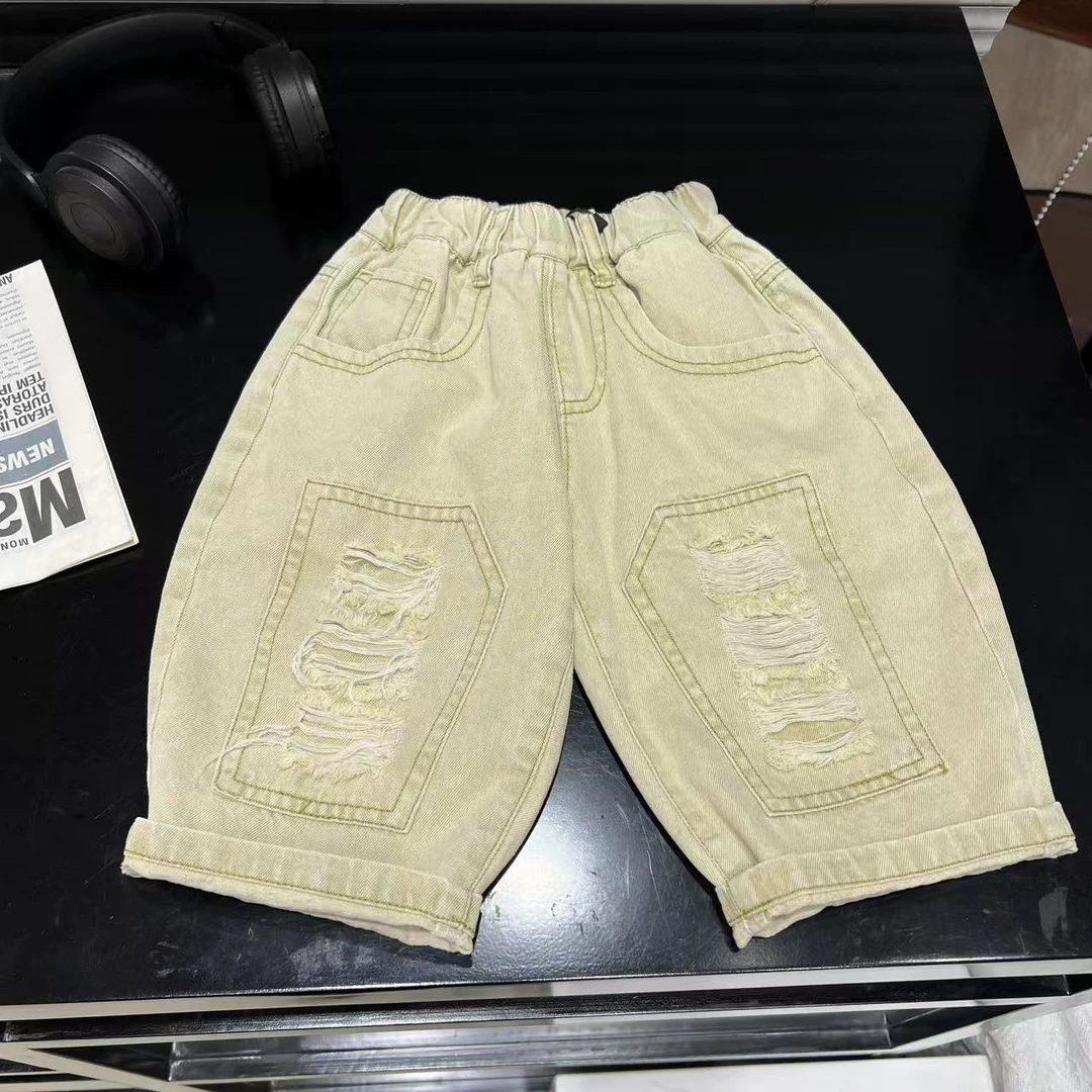 2025年夏季新款儿童休闲百搭宽松时尚洋气10004绿色牛仔裤