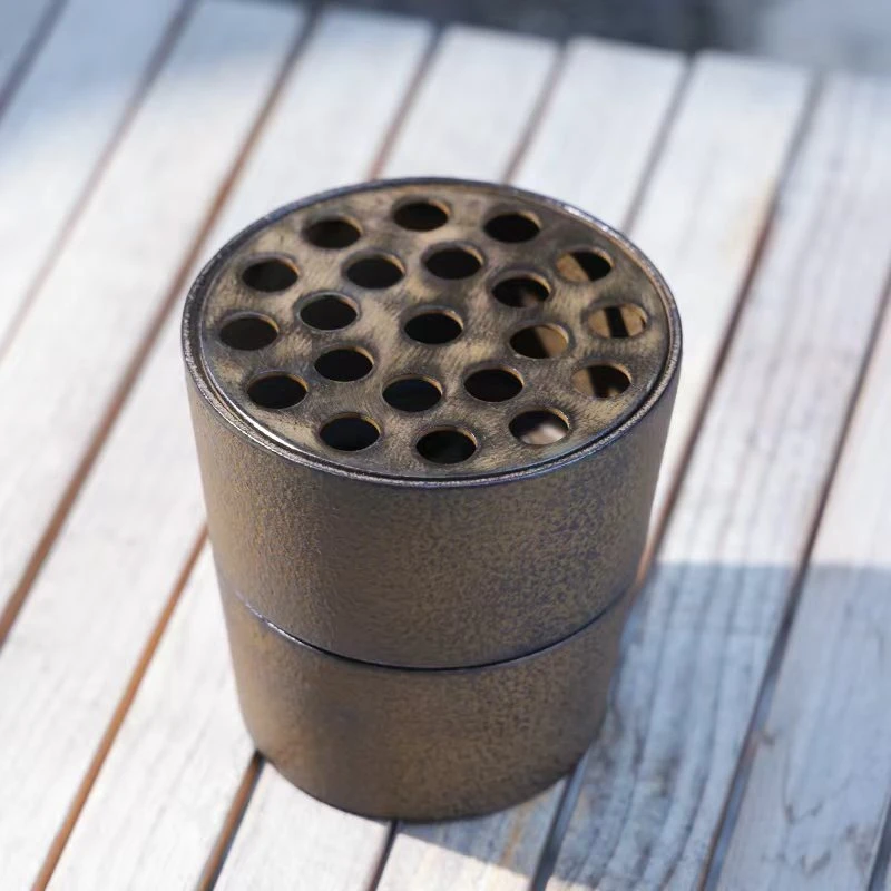 做旧黄色煤球套炉 铸铁小炉（高12*口12*底9.5cm）茶道配件