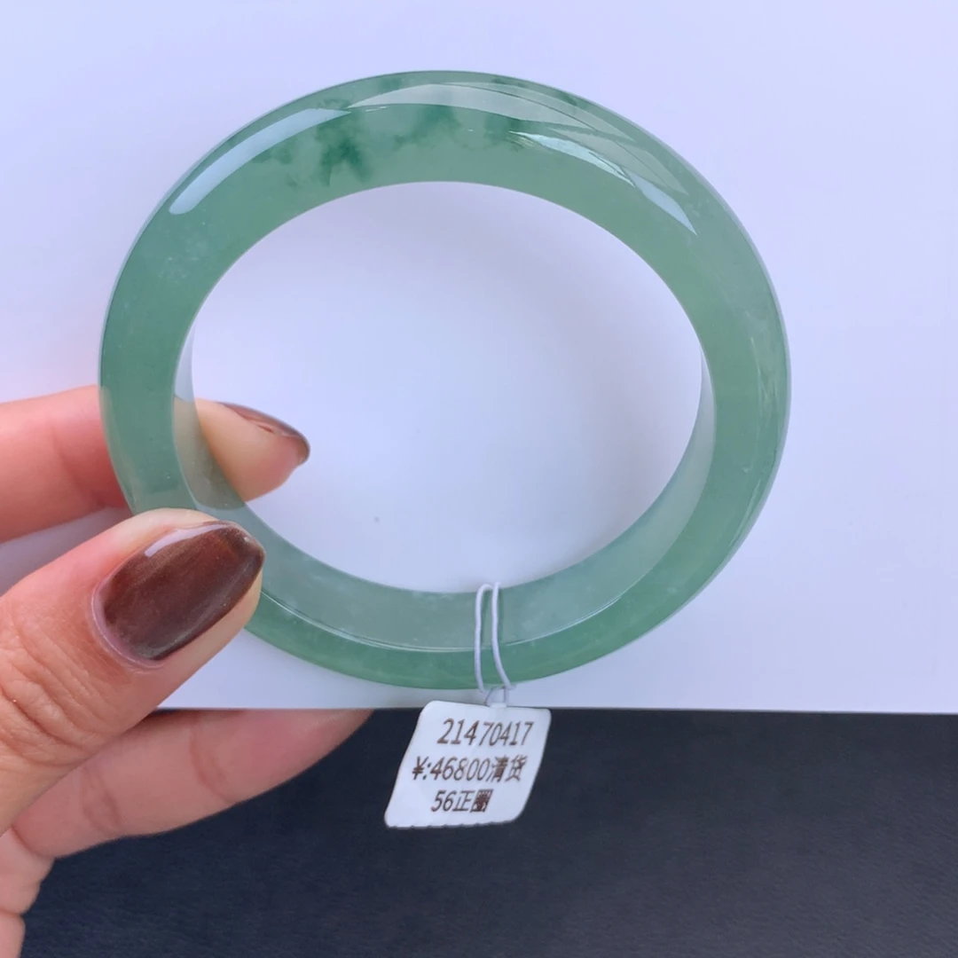 翡翠手镯未镶嵌冰晴绿飘花手镯