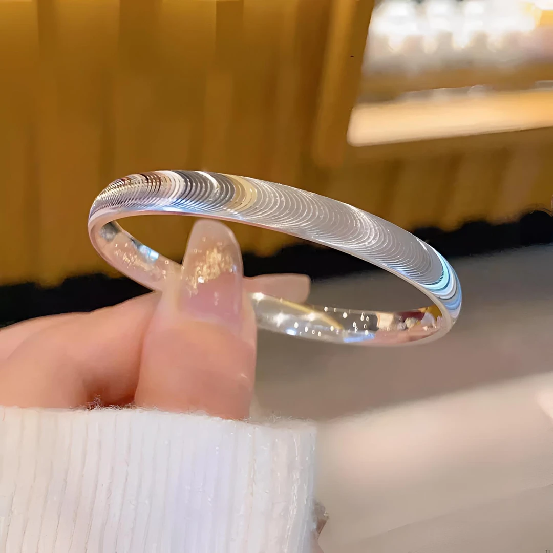 足银999猫眼手镯女实心百搭拉丝纯银手环小众银镯子送礼物