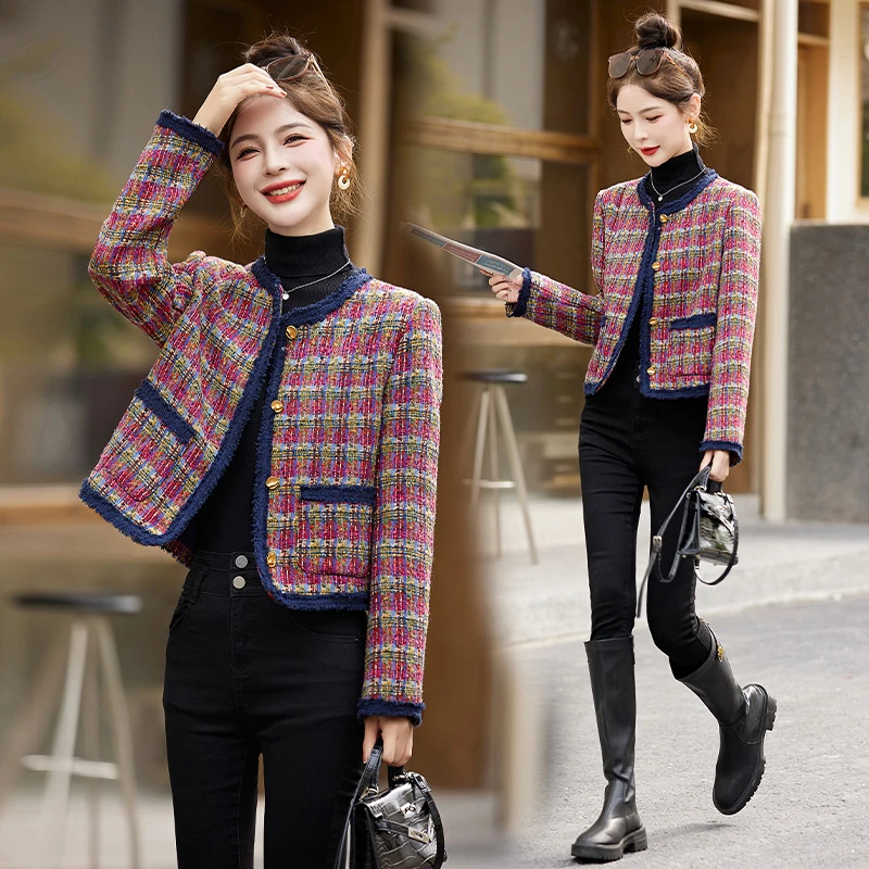 小香风短外套洋气衣服女春秋新款小个子时尚百搭气质显瘦格子上衣