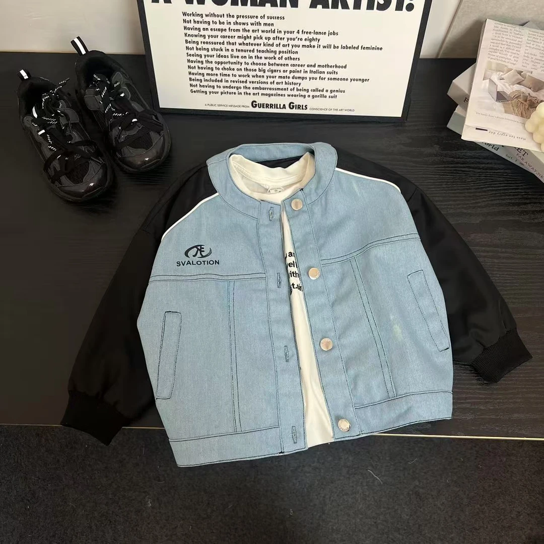 W028韩版儿童拼接牛仔外套