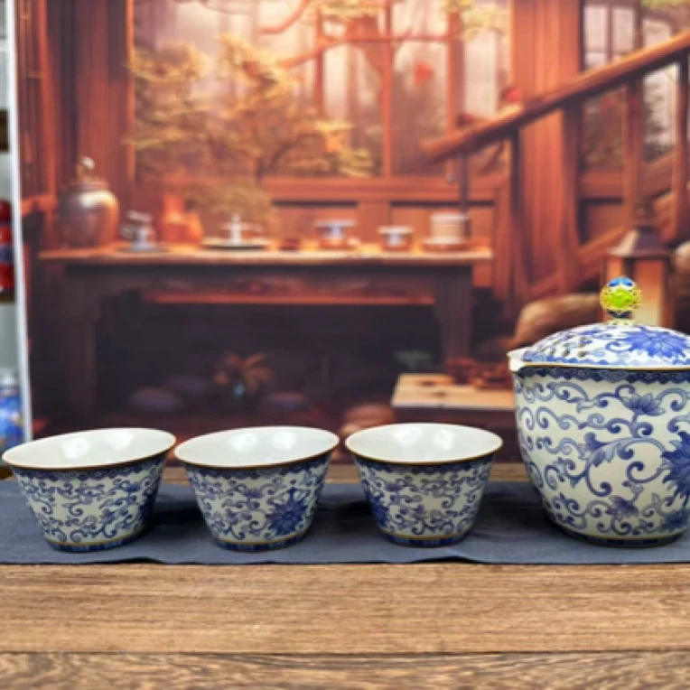 当代 旅行茶具反骨青花缠枝莲A3259