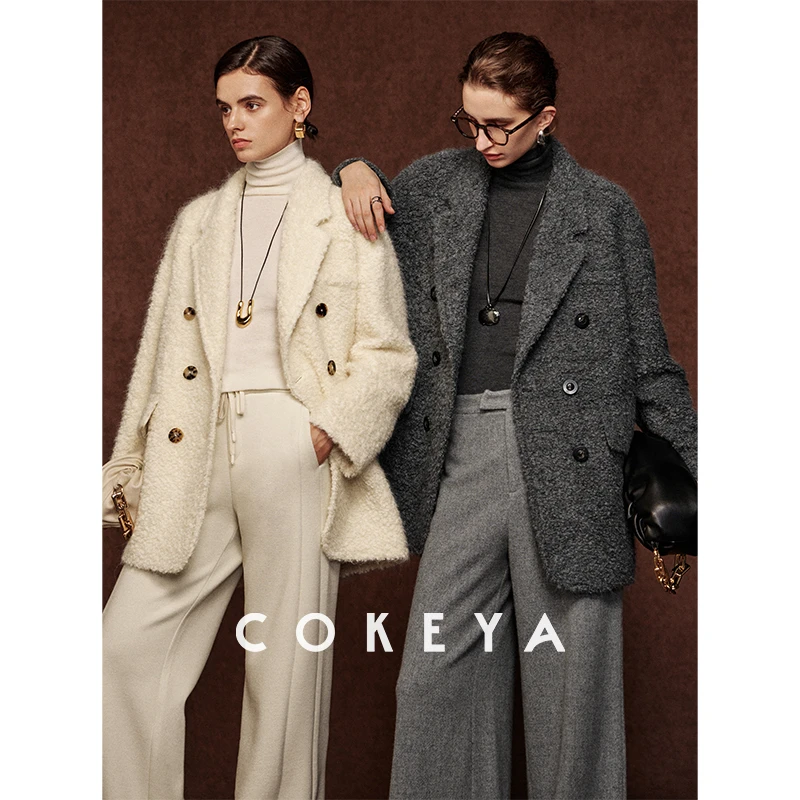 COKEYA/印加集团INCAACA~苏力羊驼毛长袖宽松大衣毛外呢套女冬