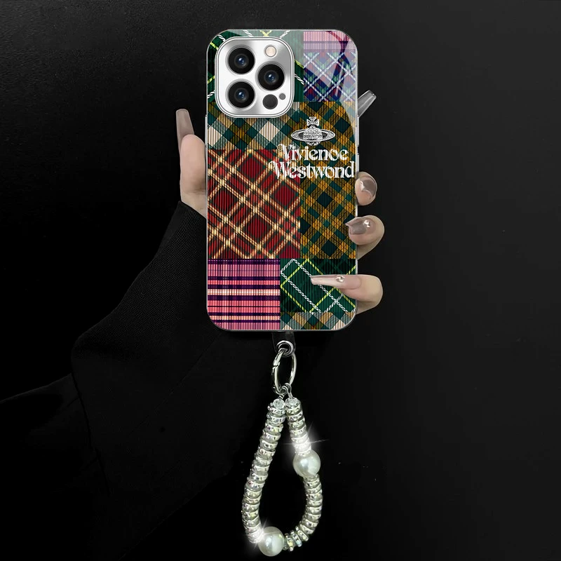 适用于苹果/oppo/华为/vivo/小米网格拼接电镀玻璃手链防摔手机壳