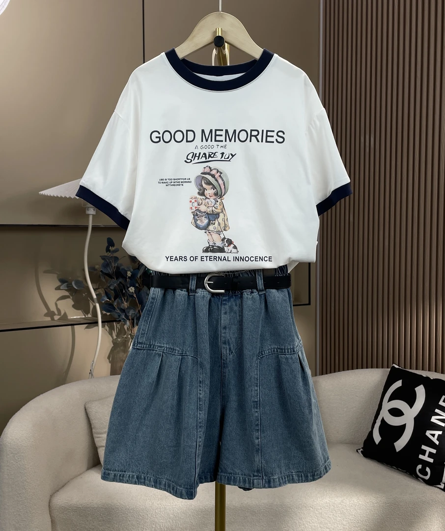 女童夏款套装小女孩洋气韩范衣服2025新款时尚中大童女装女孩短袖