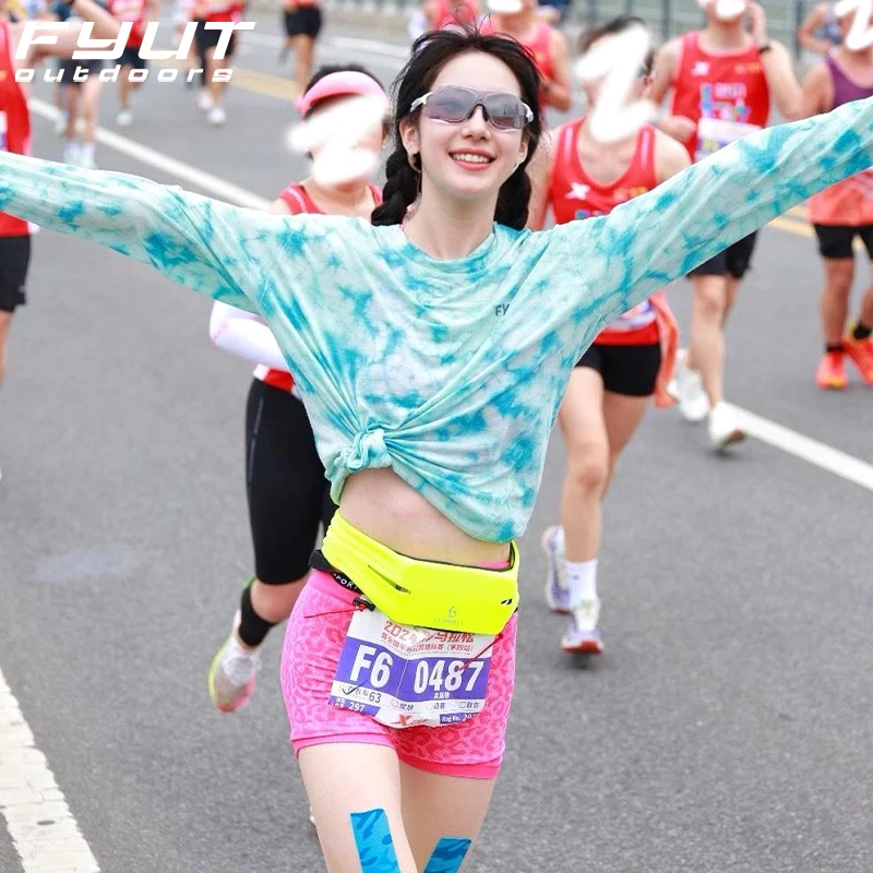 FYUT户外美丽奴羊毛速干跑步长袖2025夏款吸汗透气扎染蓝运动T恤