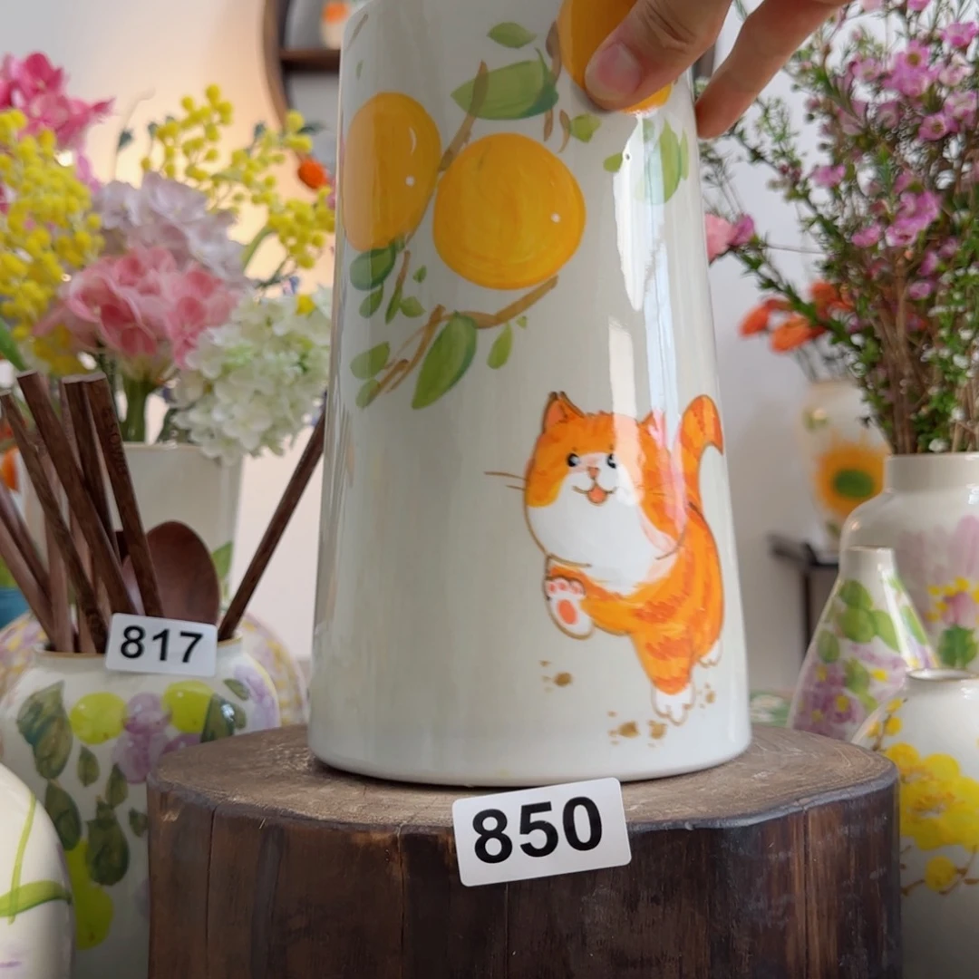 摆件景德镇陶瓷手绘小花瓶摆件无孔