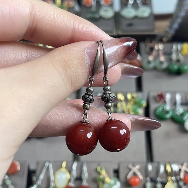 玛瑙/玉髓银S925镶嵌耳饰12左右