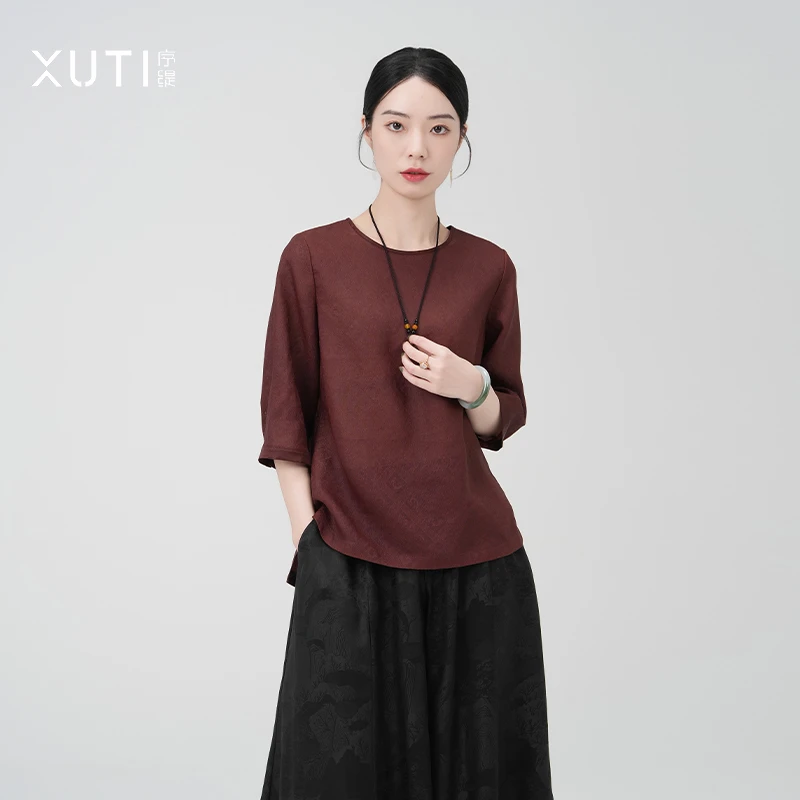 序缇新款夏季四经绞罗红云纱双非遗桑蚕丝上衣H127-12752