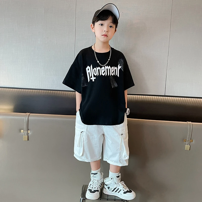 男童夏装套装短袖中大童6-12岁潮款高级感帅气洋气炸街儿童衣服