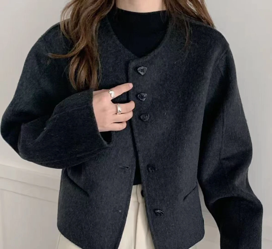 新款圆领羊毛呢外套M021