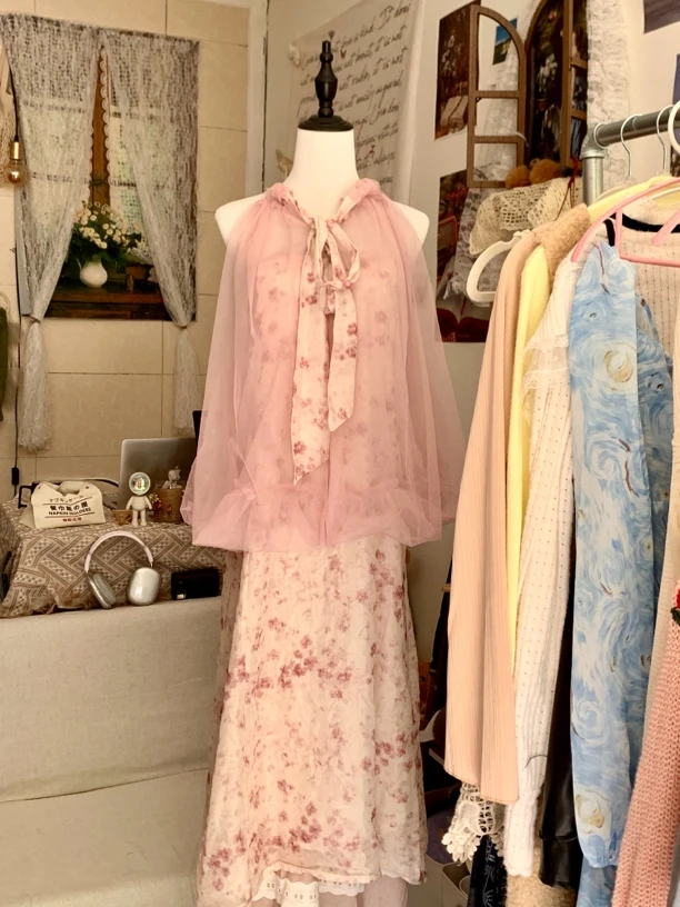 花裳衣 气质网红时尚百搭上衣吊带连衣裙