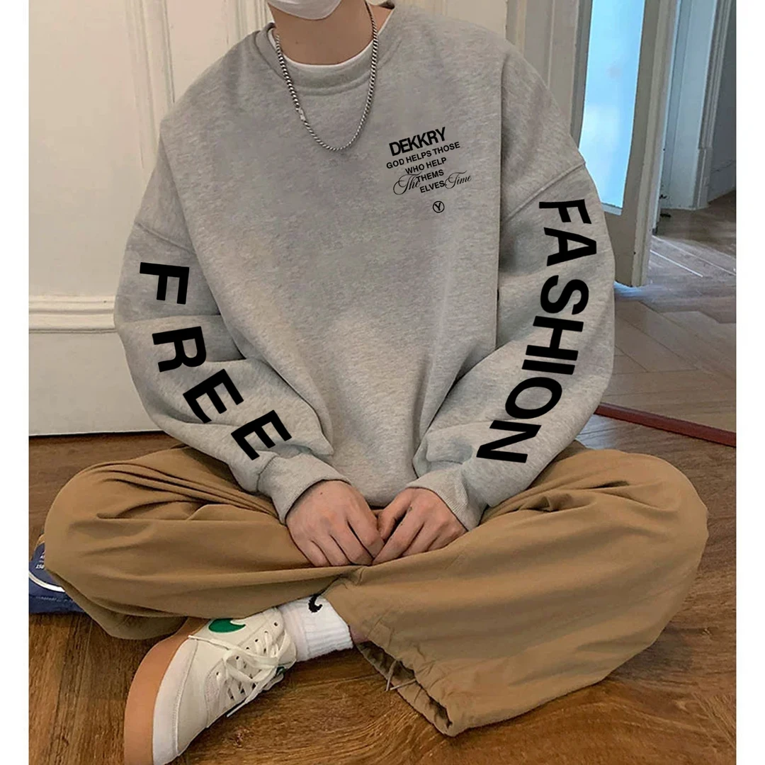 美式设计感字母印花套头圆领卫衣男女秋冬季百搭休闲宽松情侣上衣