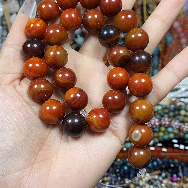 玛瑙/玉髓未镶嵌珠宝半成品战国红玛瑙卡14mm