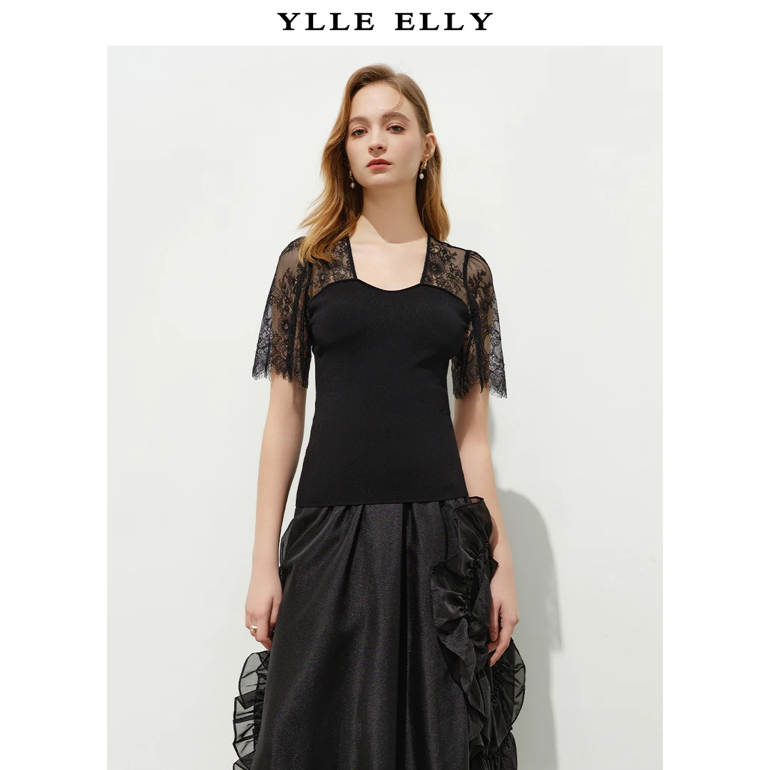 【粉丝专属】夏季套头衫撞色提花设计感短袖针织衫Y733104417