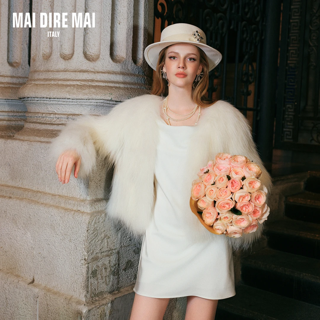 人造皮草 MAI DIRE MAI真貉毛长袖宽松V领百搭皮草外套保暖发热气